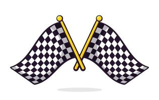 cartone animato illustrazione di Due attraversato scacchi da corsa bandiere su aste portabandiera vettore