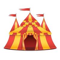 realistico circo tenda vettore. rosso e giallo strisce. cartone animato grande superiore circo tenda illustrazione vettore