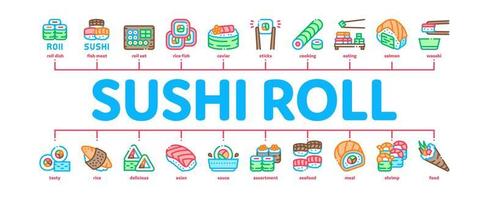 Sushi rotolo asiatico piatto minimo Infografica bandiera vettore