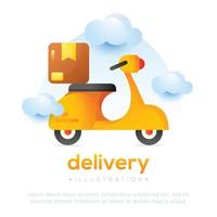 illustrazione di consegna con scooter motociclo. pacchetto consegna vettore