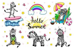 zebra cartone animato vettore personaggio impostare, estate vacanze concetto