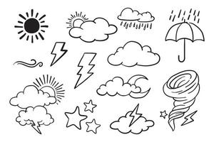 insieme vettoriale di elementi di doodle meteo, per scopi di progettazione