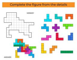 puzzle gioco con scimmia. colorato dettagli per bambini. completare figura. formazione scolastica gioco per bambini, prescolastico foglio di lavoro attività. puzzle gioco. vettore illustrazione.