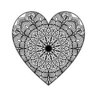 cuore con floreale mandala modello, cuore sagomato mandala floreale modello per colorazione prenotare, mano disegnato cuore floreale mandala scarabocchio, cuore mandala colorazione pagina per adulto vettore