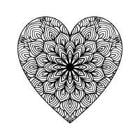 cuore sagomato mandala floreale modello per colorazione prenotare, cuore con floreale mandala modello, mano disegnato cuore floreale mandala scarabocchio, cuore mandala colorazione pagina per adulto vettore