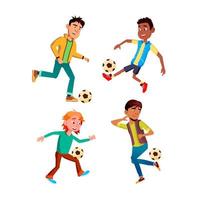 adolescente ragazzo giocando calcio impostato vettore