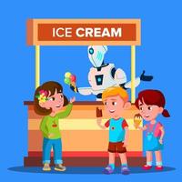 robot vende ghiaccio crema per contento ragazzi e ragazze vettore. isolato illustrazione vettore