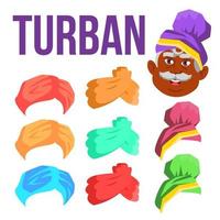 turbante vettore. indiano, Arabo testa berretto, cappello. beduino copricapo. isolato cartone animato illustrazione vettore