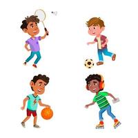 bambini ragazzi giocare sport gioco su terreno di gioco impostato vettore