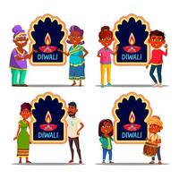 indiano personaggio festeggiare Diwali impostato vettore