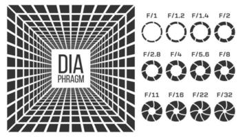 diaframma, lente apertura vettore monocromatico bandiera modello