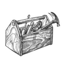 Vintage ▾ di legno cassetta degli attrezzi con vecchio strumento vettore