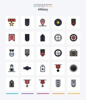 creativo militare 25 linea pieno icona imballare come come insegne. cerchio. rango. distintivo. segnaposto vettore