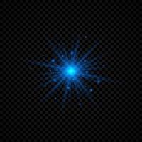 leggero effetto di lente razzi. blu raggiante luci starburst effetti con scintille su un' trasparente sfondo. vettore illustrazione