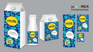 latte pacchetto disegno, latte etichetta disegno, latte scatole impostato e bottiglia vettore, scatola realistico 3d illustrazione, creativo confezione modello, Prodotto disegno, cibo striscione, astratto moderno grafico elementi vettore