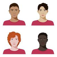 impostato di vettore adolescenti o studenti diverso avatar con diverso colore di pelle nel realistico piatto stile.