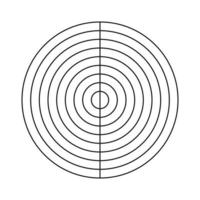 polare griglia di 8 concentrico cerchi e 2 gradi passi. cerchio diagramma diviso su segmenti. vuoto polare grafico carta. ruota di vita o abitudini inseguitore. vettore