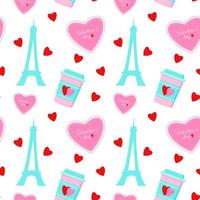 San Valentino S giorno sfondo. illustrazione eiffel Torre. rosa cuore. vettore senza soluzione di continuità modello.