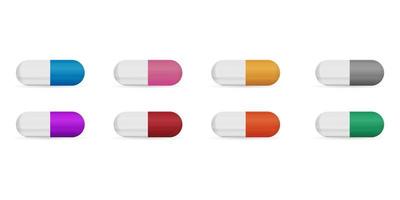 capsula pillola - impostato di realistico capsula pillole isolato su bianca vettore