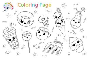 colorazione vettore pagina con carino kawaii dolci personaggi