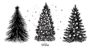 set di alberi di natale, illustrazioni disegnate a mano. vettore