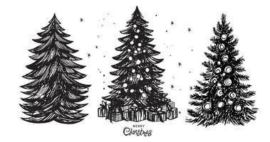 set di alberi di natale, illustrazioni disegnate a mano. vettore