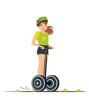 cartone animato ragazza equitazione su elettrico scooter. vettore illustrazione.