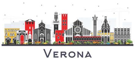 Verona Italia città orizzonte con colore edifici isolato su bianca. vettore