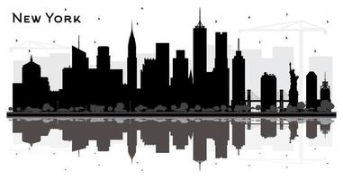 nuovo York Stati Uniti d'America città orizzonte silhouette con nero edifici e riflessi isolato su bianca. vettore