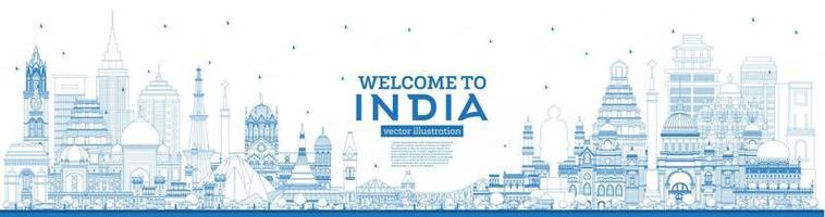 schema benvenuto per India città orizzonte con blu edifici. vettore