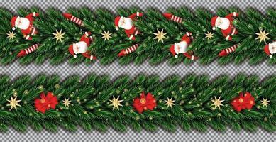 confine impostato con Santa claus, Natale albero rami, d'oro stelle, rosso razzi e rosso arco su trasparente sfondo.