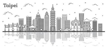 schema taipei Taiwan città orizzonte con moderno edifici e riflessi isolato su bianca. vettore