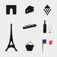 impostato di icone su un' tema Francia, isolato, silhouette vettore