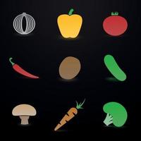 impostato di icone su un' tema verdure colore vettore