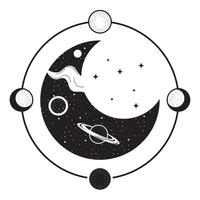 mezzaluna Luna surreale astrologia vettore