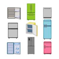 frigo frigorifero impostato cartone animato vettore illustrazione
