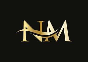 premio lettera nm logo design con acqua onda concetto. nm lettera logo design con moderno di moda vettore