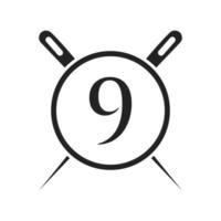 lettera 9 sarto logo, ago e filo combinazione per ricamare, tessile, moda, stoffa, tessuto modello vettore