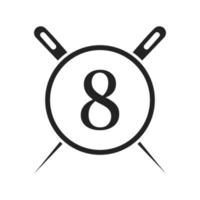 lettera 8 sarto logo, ago e filo combinazione per ricamare, tessile, moda, stoffa, tessuto modello vettore