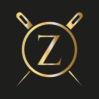 lettera z sarto logo, ago e filo combinazione per ricamare, tessile, moda, stoffa, tessuto modello vettore