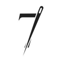 lettera 7 sarto logo, ago e filo combinazione per ricamare, tessile, moda, stoffa, tessuto modello vettore