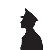 giovane polizia uomo ufficiale a partire dal lato Visualizza vettore icona silhouette isolato su pianura bianca sfondo. semplice piatto monocromatico disegno.