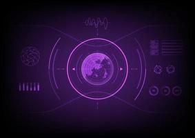 hi-tech scansione radar schermo quello si illumina Là è un' cerchio su il fuori. ha un' curva con un' punto Là è un energia scala, Là è un' grafico, il sfondo è pendenza, viola. vettore