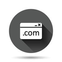 sito web dominio icona nel piatto stile. com Internet indirizzo vettore illustrazione su nero il giro sfondo con lungo ombra effetto. server cerchio pulsante attività commerciale concetto.