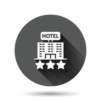 Hotel 3 stelle cartello icona nel piatto stile. Locanda edificio vettore illustrazione su nero il giro sfondo con lungo ombra effetto. ostello camera cerchio pulsante attività commerciale concetto.