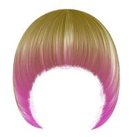 di moda donna capelli paggio con frangia . leggero biondo rosa colori . medio lunghezza . bellezza stile . realistico 3d . vettore