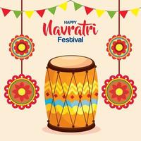 contento Navratri celebrazione manifesto con dhol vettore