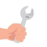 mano con chiave inglese attrezzo costruzione, su bianca sfondo vettore