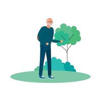 avatar nonno al parco con disegno vettoriale albero