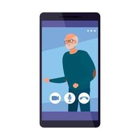 nonno in smartphone nel disegno vettoriale di chat video